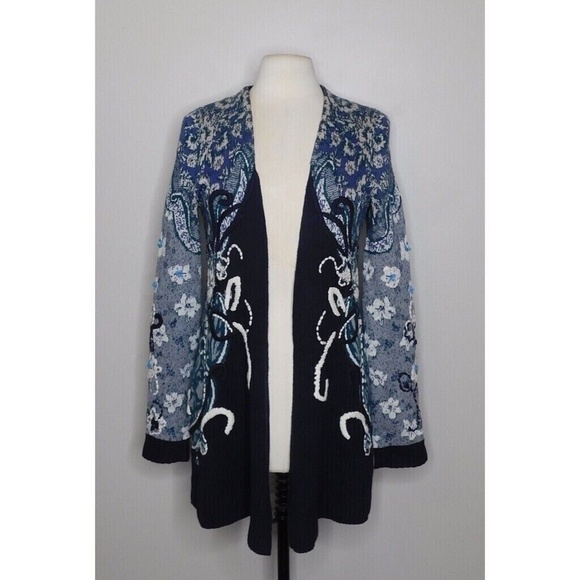 Anthropologie HWR MONOGRAM Emmia Hand-Stitched Embroidered Cardigan Sweater S - Picture 3 of 15